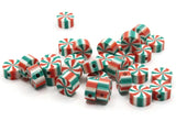 30 Peppermint Polymer Clay Beads Green Red and White Beads Christmas Beads Small Loose Coin Beads Holiday Beads Jewelry Making