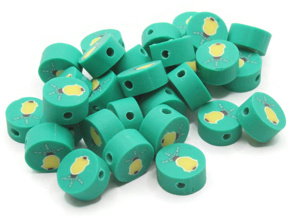 30 Christmas Bell Polymer Clay Beads Green and Yellow Beads Christmas Beads Small Loose Coin Beads Holiday Beads Jewelry Making