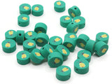 30 Christmas Bell Polymer Clay Beads Green and Yellow Beads Christmas Beads Small Loose Coin Beads Holiday Beads Jewelry Making