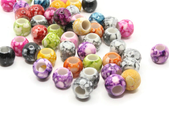 50 10mm Large Hole Beads Macrame Beads Mixed Color Marbleized Beads Jewelry Making Beading Supplies Round Beads Plastic Ball Beads