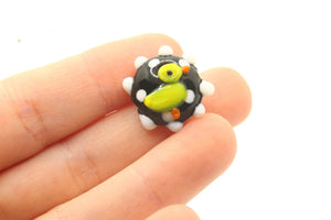 19mm Black Coin with Dots and a Duck Bead Flat Round Lampwork Glass Bead Jewelry Making and Beading Supplies