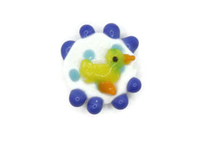 19mm White Coin with Blue Dots and a Duck Bead Flat Round Lampwork Glass Bead Jewelry Making and Beading Supplies