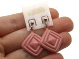 Vintage Pink Metal Square Stud Dangle Earrings from 1970s or 1980s Great Gift or Stocking Stuffer