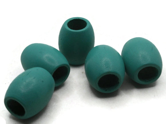 5 25mm Teal Blue Green Wood Oval Beads Large Hole Beads Vintage Wooden Barrel Beads Chunky Macrame Beads Jewelry Making Beading Supplies