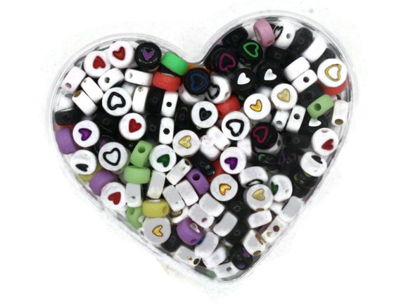 300 6mm Round Coin Heart Beads Mixed Color Plastic Beads Kit - Bead Box Jewelry Making Beading Supplies