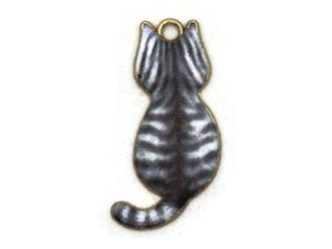 30mm Alloy Metal Cat Pendants Gray Striped Enamel Cat Beads Gold Tone Jewelry Making Beading Supplies