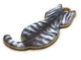 30mm Alloy Metal Cat Pendants Gray Striped Enamel Cat Beads Gold Tone Jewelry Making Beading Supplies