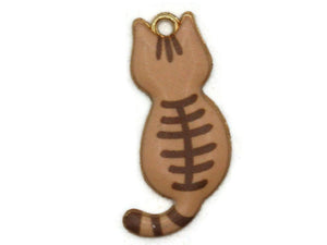 30mm Alloy Metal Cat Pendants Brown Striped Enamel Cat Beads Gold Tone Jewelry Making Beading Supplies