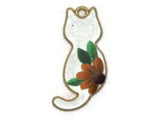 30mm Alloy Metal Cat Pendants White with Yellow Flower Enamel Cat Beads Gold Tone Jewelry Making Beading Supplies