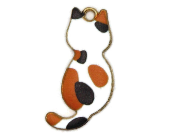 30mm Alloy Metal Cat Pendants White with Orange and Black Spots Enamel Cat Beads Gold Tone Jewelry Making Beading Supplies