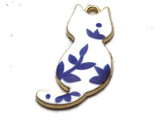 30mm Alloy Metal Cat Pendants White and Blue Enamel Cat Beads Gold Tone Jewelry Making Beading Supplies