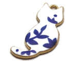 30mm Alloy Metal Cat Pendants White and Blue Enamel Cat Beads Gold Tone Jewelry Making Beading Supplies