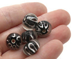 5 13mm Black and White Striped Rondelle Beads Lampwork Glass Beads Jewelry Making and Beading Supplies