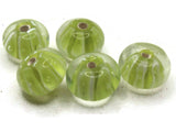 5 13mm Yellow Green Striped Rondelle Beads Lampwork Glass Beads Jewelry Making and Beading Supplies