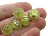 5 13mm Yellow Green Striped Rondelle Beads Lampwork Glass Beads Jewelry Making and Beading Supplies