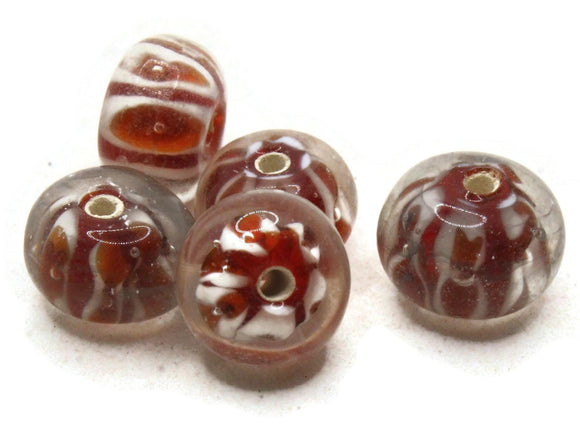 5 13mm Red Striped Rondelle Beads Lampwork Glass Beads Jewelry Making and Beading Supplies