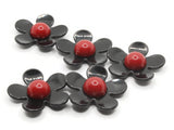 5 36mm Flower Beads Black and Red Daisy Plant Beads Large Plastic Beads Acrylic Beads to String Jewelry Making Beading Supplies