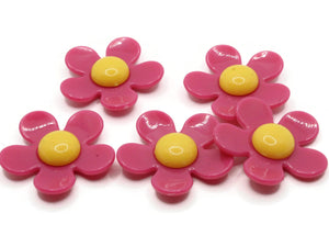 5 36mm Flower Beads Dark Pink and Yellow Daisy Plant Beads Large Plastic Beads Acrylic Beads to String Jewelry Making Beading Supplies