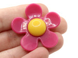 5 36mm Flower Beads Dark Pink and Yellow Daisy Plant Beads Large Plastic Beads Acrylic Beads to String Jewelry Making Beading Supplies