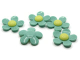 5 36mm Green and Yellow Daisy Cabochons Flower Plant Large Plastic Cabs Acrylic Flatback Tiles Jewelry Making Beading Supplies