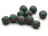 10 10mm Green with Purple and Pink Flower Beads Polymer Clay Multi-Color Round Beads Ball Beads Jewelry Making Beading Supplies