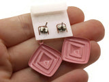 Vintage Pink Metal Square Stud Dangle Earrings from 1970s or 1980s Great Gift or Stocking Stuffer