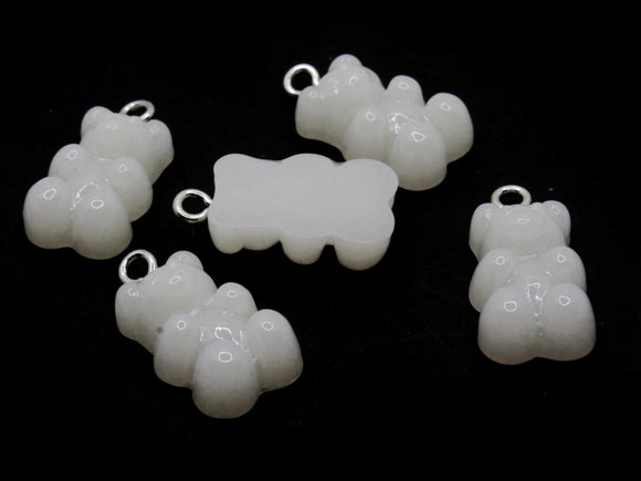 5 20mm Ivory White Gummy Bear Charms Resin Pendants with Platinum Colored Loops Jewelry Making Beading Supplies Loose Candy Charms