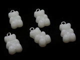 5 20mm Ivory White Gummy Bear Charms Resin Pendants with Platinum Colored Loops Jewelry Making Beading Supplies Loose Candy Charms