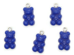 5 20mm Opaque Blue Gummy Bear Charms Resin Pendants with Platinum Colored Loops Jewelry Making Beading Supplies Loose Candy Charms