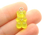 5 20mm Yellow-Green Gummy Bear Charms Resin Pendants with Platinum Colored Loops Jewelry Making Beading Supplies Loose Candy Charms