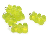 5 20mm Yellow-Green Gummy Bear Charms Resin Pendants with Platinum Colored Loops Jewelry Making Beading Supplies Loose Candy Charms