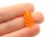 5 20mm Clear Orange Gummy Bear Charms Resin Pendants with Platinum Colored Loops Jewelry Making Beading Supplies Loose Candy Charms