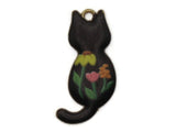 30mm Alloy Metal Cat Pendants Black with Multicolor Flowers Enamel Cat Beads Gold Tone Jewelry Making Beading Supplies