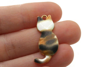 30mm Alloy Metal Cat Pendants White with Orange and Black Enamel Cat Beads Gold Tone Jewelry Making Beading Supplies