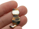 30mm Alloy Metal Cat Pendants White with Orange and Black Enamel Cat Beads Gold Tone Jewelry Making Beading Supplies