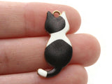 30mm Alloy Metal Cat Pendants White with Black Spots Enamel Cat Beads Gold Tone Jewelry Making Beading Supplies