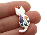 30mm Alloy Metal Cat Pendants White with Multicolor Flower Enamel Cat Beads Gold Tone Jewelry Making Beading Supplies