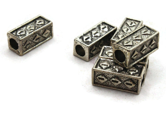 6 15mm Antique Silver Patterned Rectangle Beads Large Hole Beads Jewelry Making Beading Supplies Loose Beads Lead Free Spacer Beads