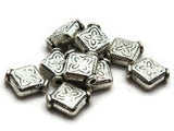 10 10mm Antique Silver Patterned Diamond Beads with Rim Beads Jewelry Making Beading Supplies Loose Beads Lead Free Spacer Beads