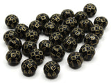 30 10mm Black Puffed Coin Plastic Beads with Gold Checkerboard Pattern Loose Beads to String Jewelry Making Black and Gold Acrylic Beads