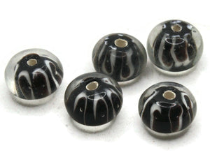 5 13mm Black and White Striped Rondelle Beads Lampwork Glass Beads Jewelry Making and Beading Supplies