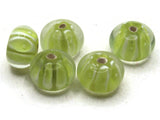 5 13mm Yellow Green Striped Rondelle Beads Lampwork Glass Beads Jewelry Making and Beading Supplies