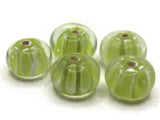 5 13mm Yellow Green Striped Rondelle Beads Lampwork Glass Beads Jewelry Making and Beading Supplies