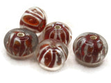 5 13mm Red Striped Rondelle Beads Lampwork Glass Beads Jewelry Making and Beading Supplies