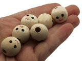 12 18mm Round Wood Smiling Face Doll Head Beads Natural Wooden Beads Large Hole Cute Kawaii Focal Beads Jewelry Making Beading Supplies