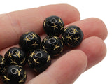 27 11mm Black Round Plastic Beads with Gold Stars Loose Beads to String Jewelry Making Beading Supplies Black and Gold Acrylic Beads