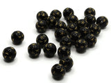 27 11mm Black Round Plastic Beads with Gold Stars Loose Beads to String Jewelry Making Beading Supplies Black and Gold Acrylic Beads