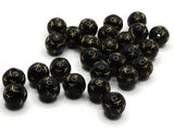 27 11mm Black Round Plastic Beads with Gold Stars Loose Beads to String Jewelry Making Beading Supplies Black and Gold Acrylic Beads