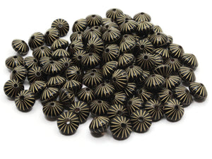 95 10mm Black Rondelle Plastic Beads with Gold Stripes Loose Beads to String Jewelry Making Black and Gold Acrylic Beads