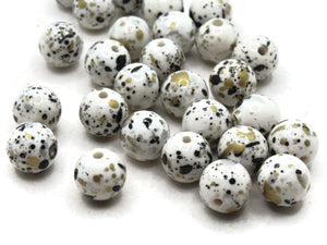 25 10mm Ivory, Gold and Black Splatter Paint Beads Smooth Round Beads Plastic Beads Jewelry Making Beading Supplies Loose Beads to String